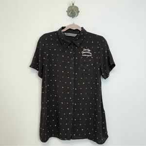Harley Davidson Motorcycles Black Print Button Up Shirt Short Sleeve Women's M